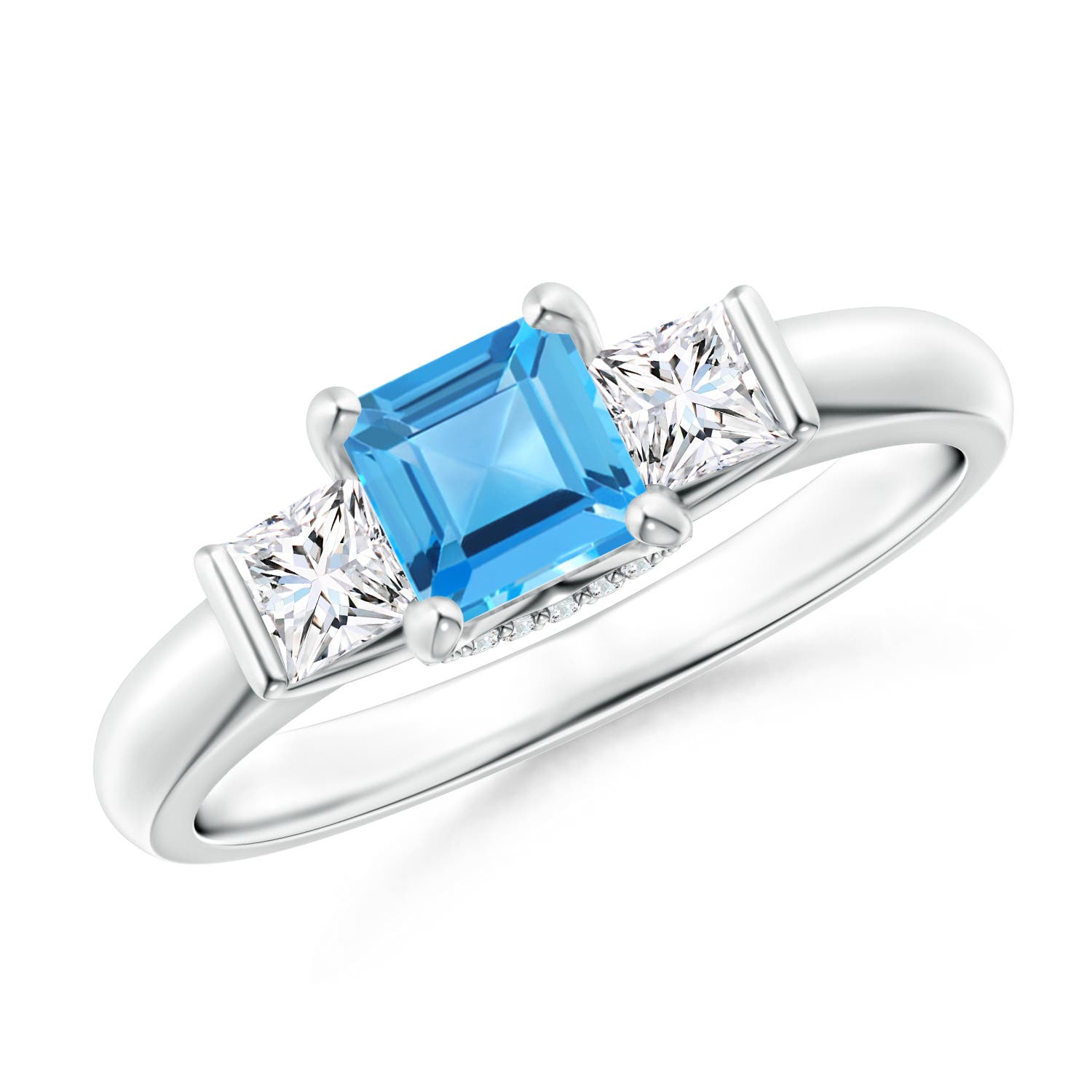 Classic Square Swiss Blue Topaz and Diamond Engagement Ring