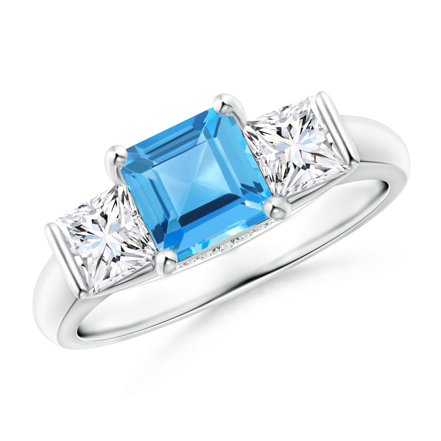 Classic Square Swiss Blue Topaz and Diamond Engagement Ring