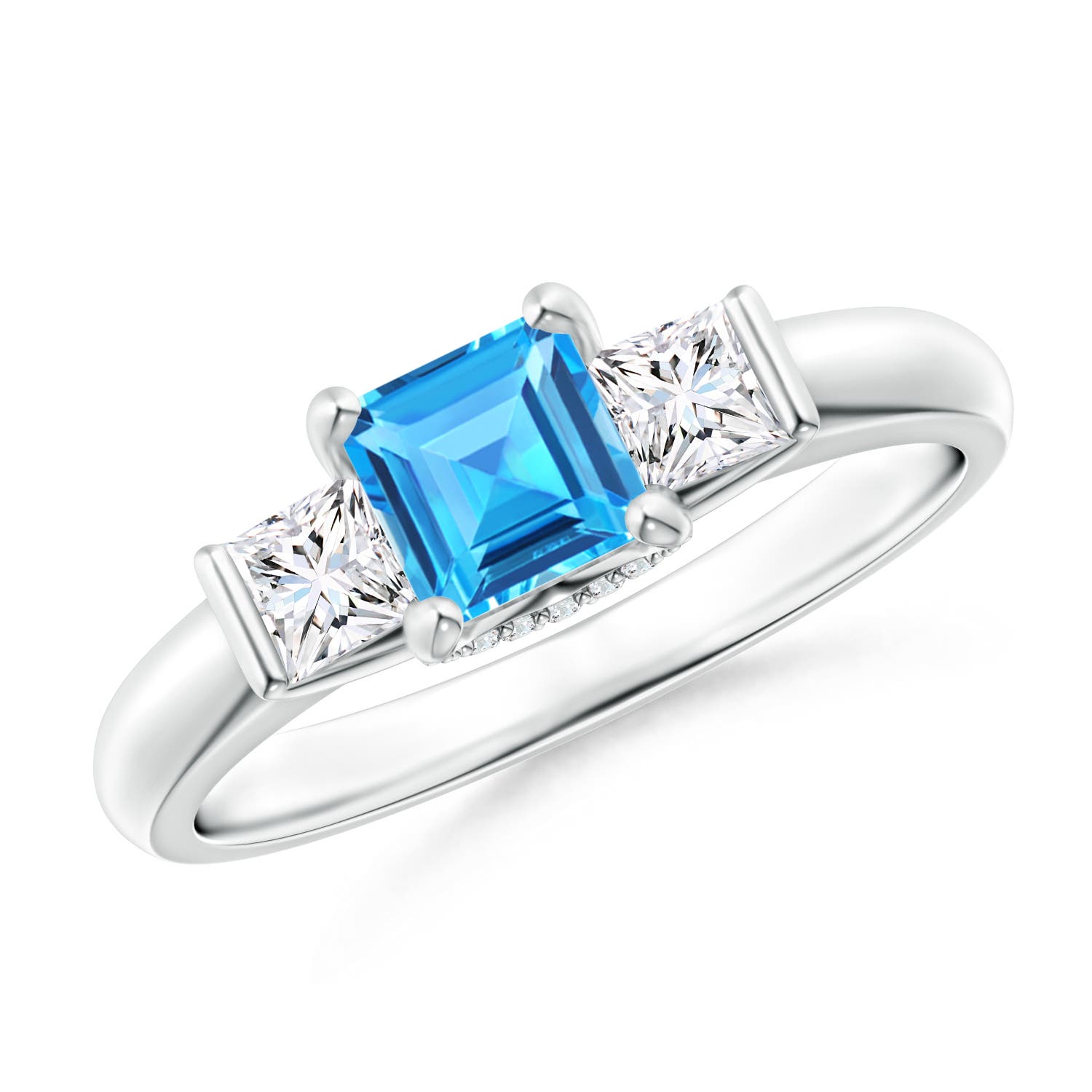 Classic Square Swiss Blue Topaz and Diamond Engagement Ring