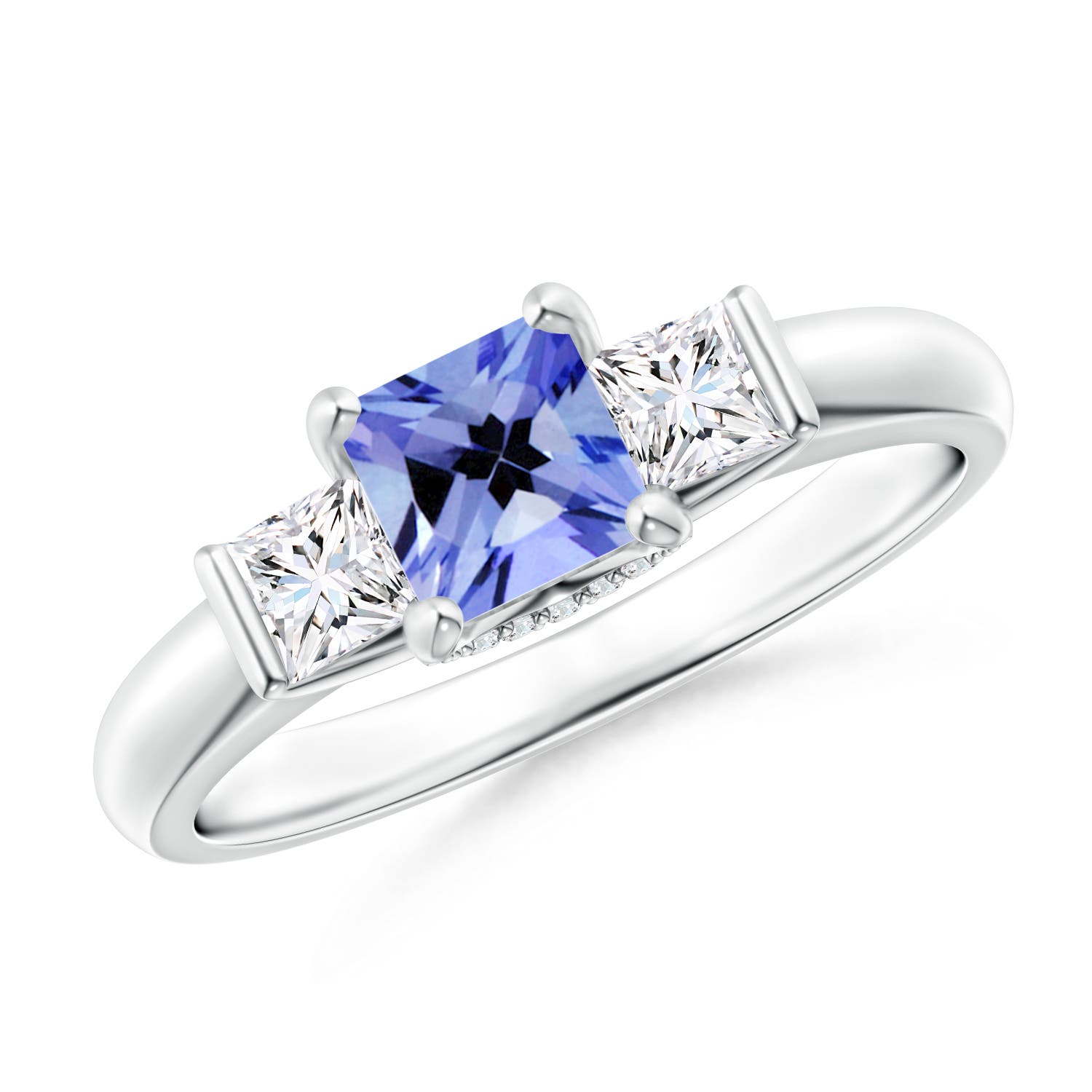 Classic Square Tanzanite and Diamond Engagement Ring
