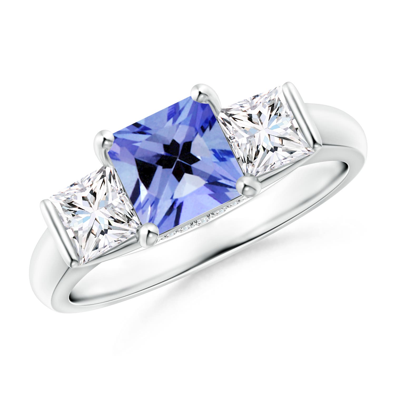 Classic Square Tanzanite and Diamond Engagement Ring