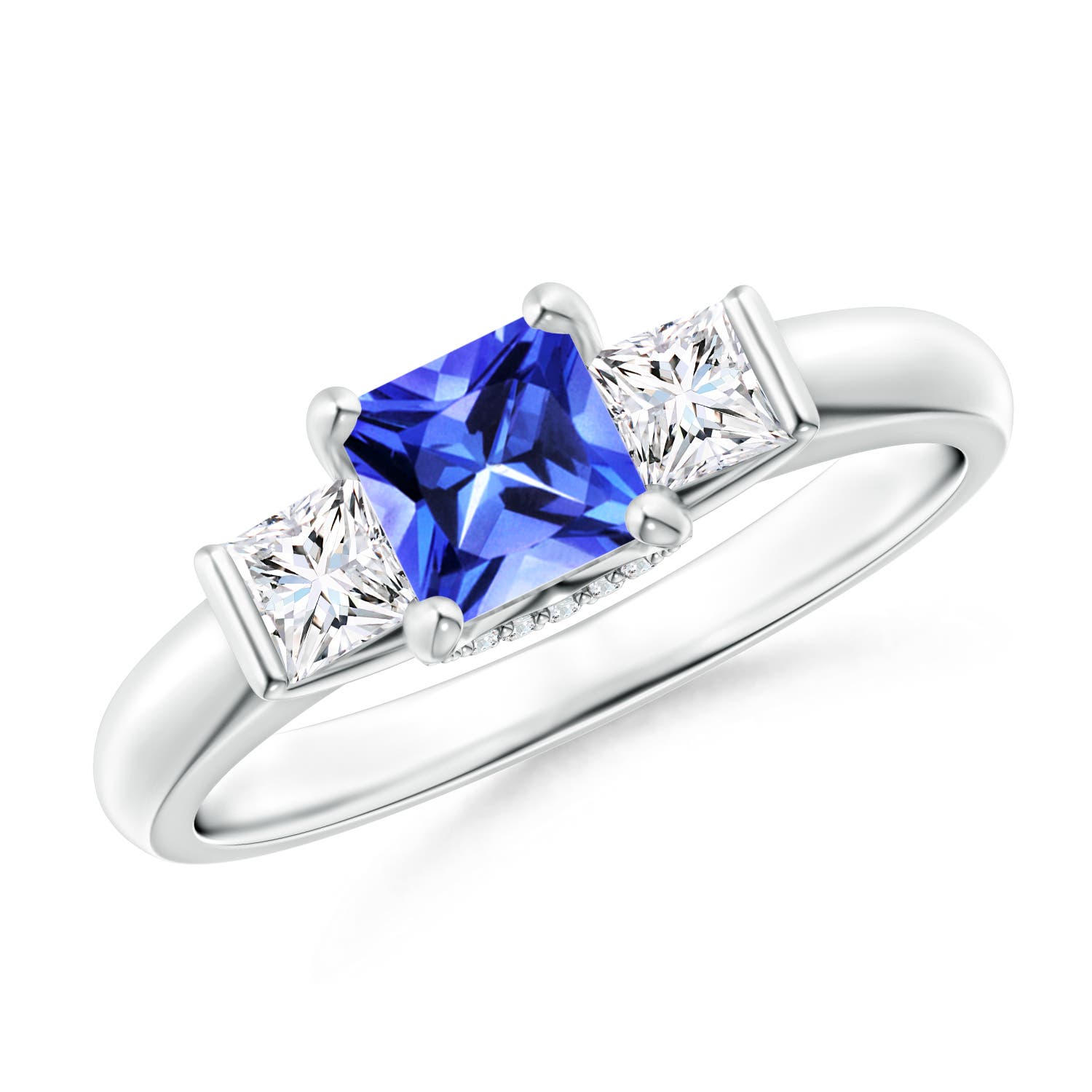 Classic Square Tanzanite and Diamond Engagement Ring