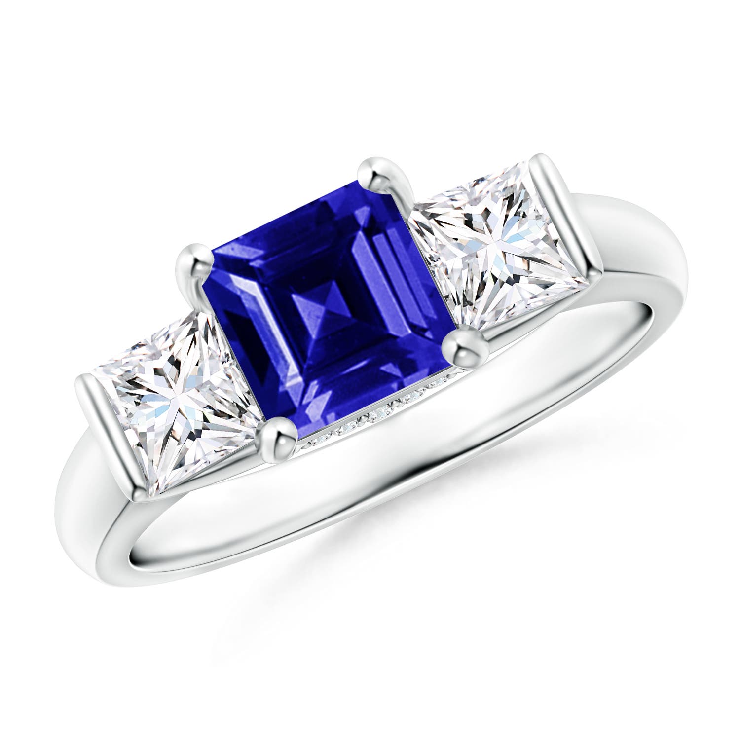 Classic Square Tanzanite and Diamond Engagement Ring
