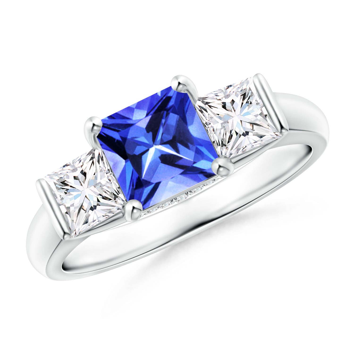Classic Square Tanzanite and Diamond Engagement Ring