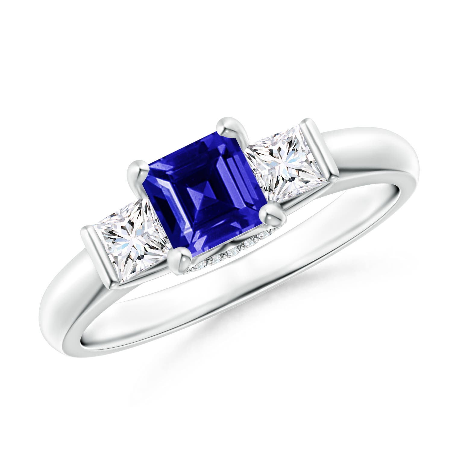 Classic Square Tanzanite and Diamond Engagement Ring