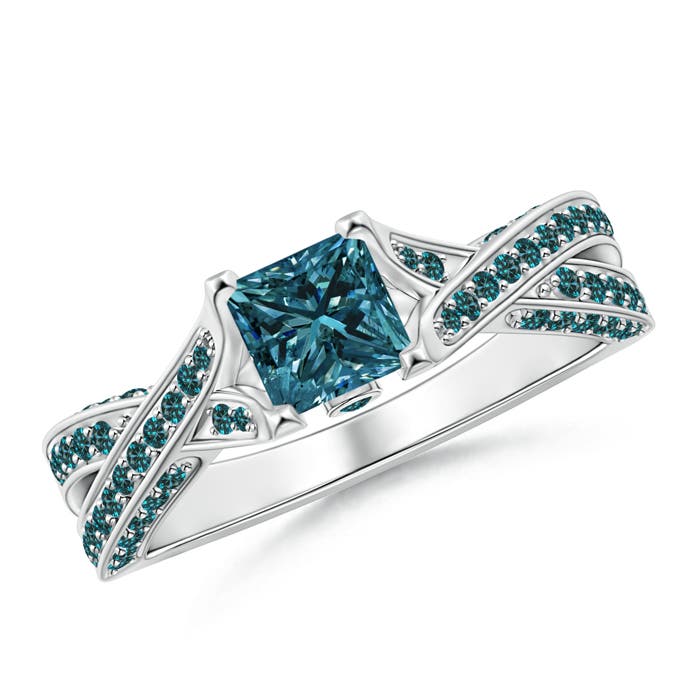 Princess-Cut Enhanced Blue Diamond Crossover Engagement Ring