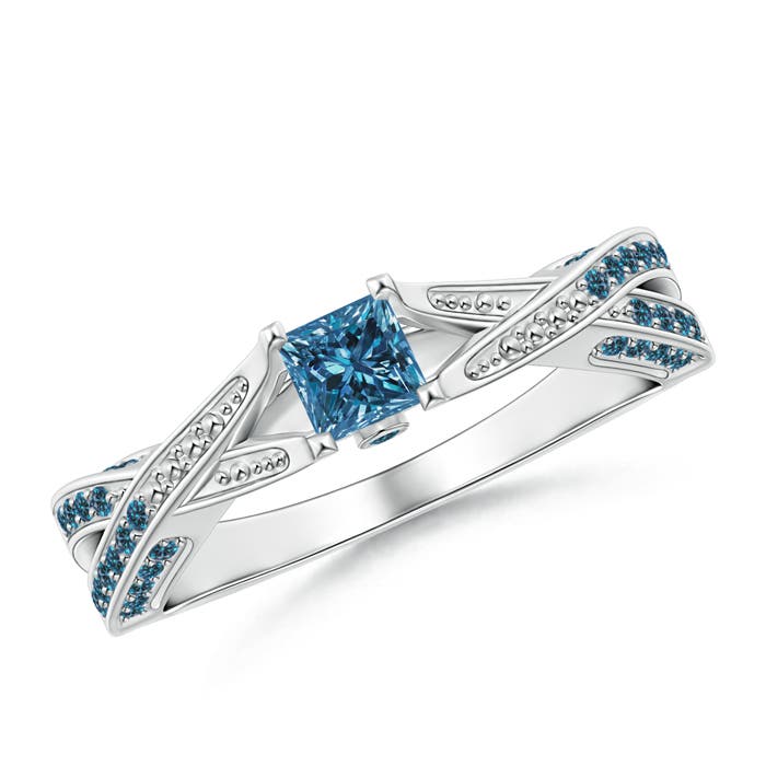 Princess-Cut Enhanced Blue Diamond Crossover Engagement Ring