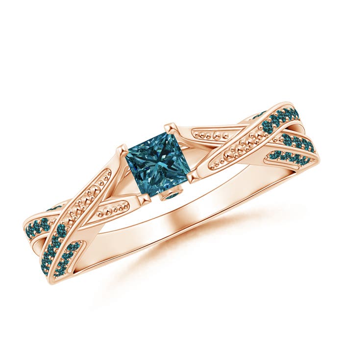 Princess-Cut Enhanced Blue Diamond Crossover Engagement Ring