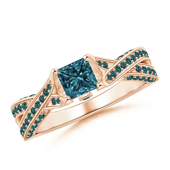 Princess-Cut Enhanced Blue Diamond Crossover Engagement Ring