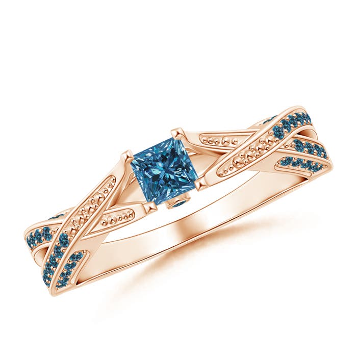 Princess-Cut Enhanced Blue Diamond Crossover Engagement Ring