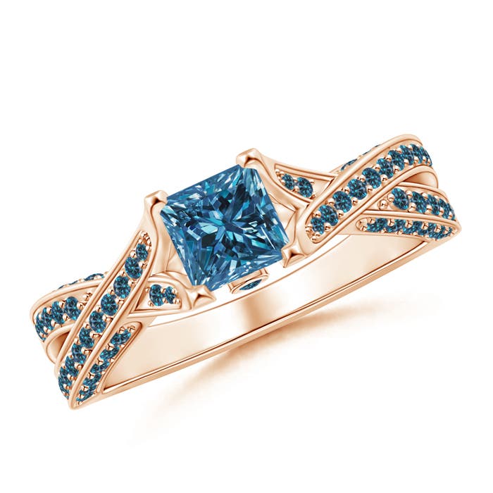 Princess-Cut Enhanced Blue Diamond Crossover Engagement Ring