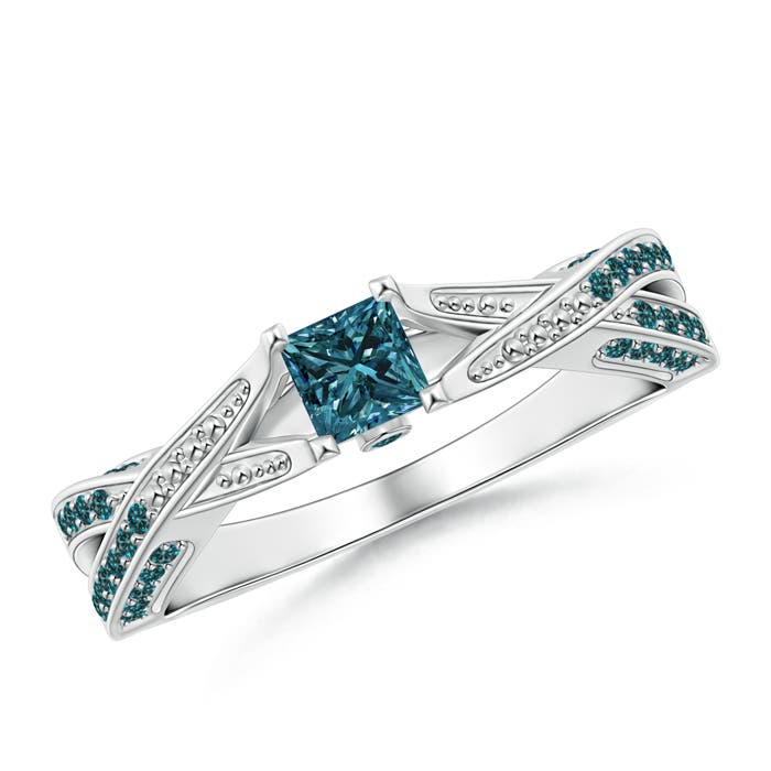 Princess-Cut Enhanced Blue Diamond Crossover Engagement Ring