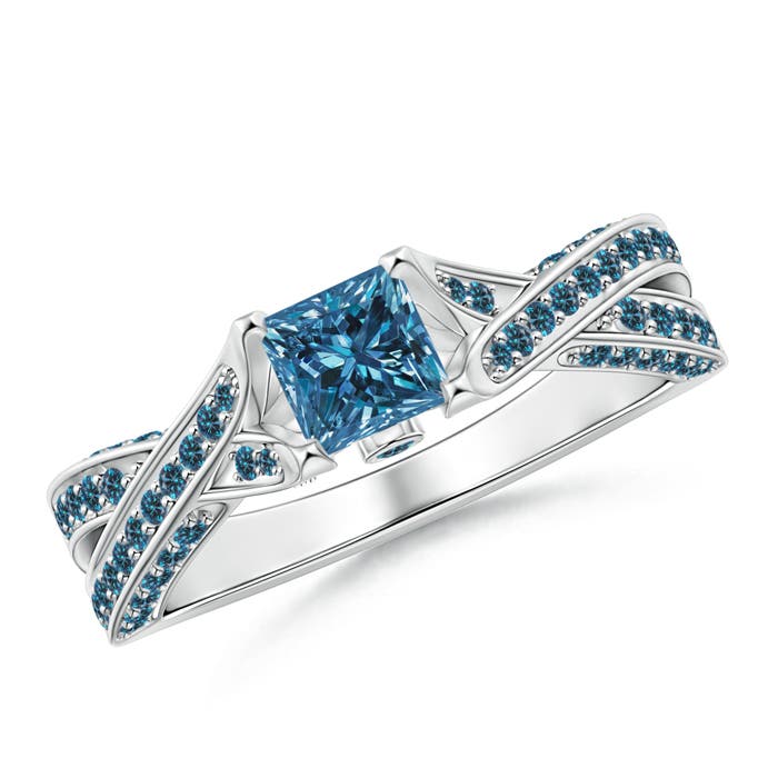 Princess-Cut Enhanced Blue Diamond Crossover Engagement Ring