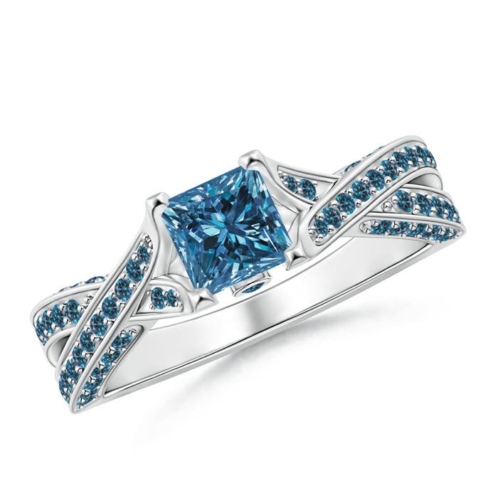 Princess-Cut Enhanced Blue Diamond Crossover Engagement Ring