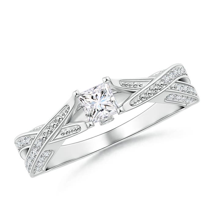 Princess-Cut Diamond Solitaire Crossover Engagement Ring