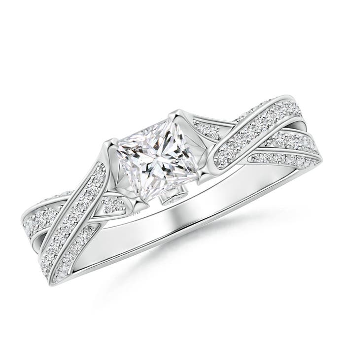 Princess-Cut Diamond Solitaire Crossover Engagement Ring