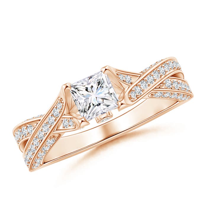 Princess-Cut Diamond Solitaire Crossover Engagement Ring