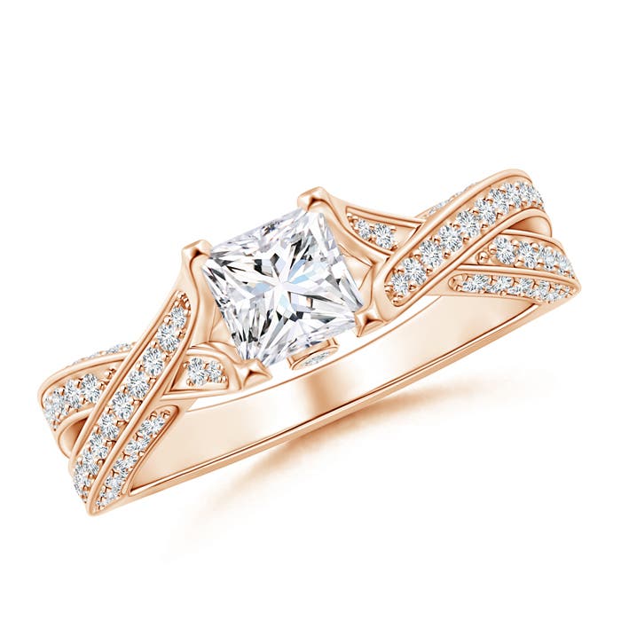 Princess-Cut Diamond Solitaire Crossover Engagement Ring