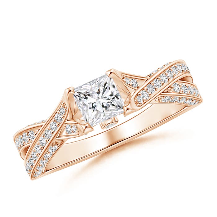 Princess-Cut Diamond Solitaire Crossover Engagement Ring