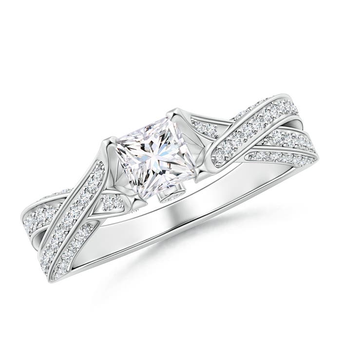 Princess-Cut Diamond Solitaire Crossover Engagement Ring