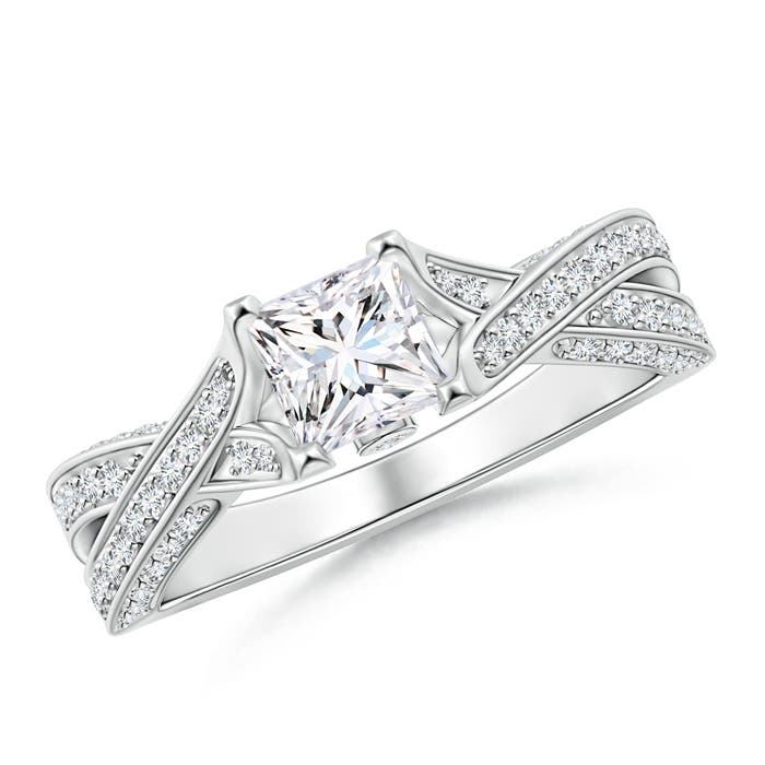 Princess-Cut Diamond Solitaire Crossover Engagement Ring