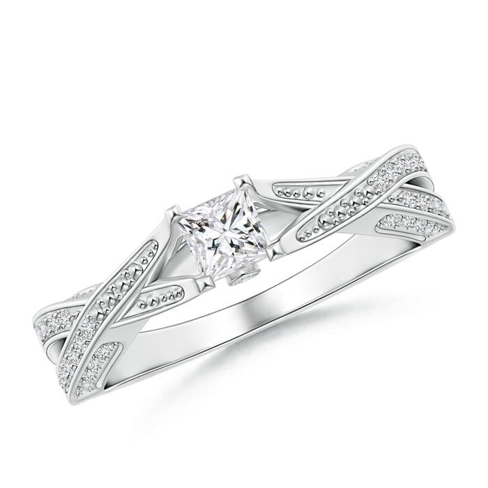 Princess-Cut Diamond Solitaire Crossover Engagement Ring