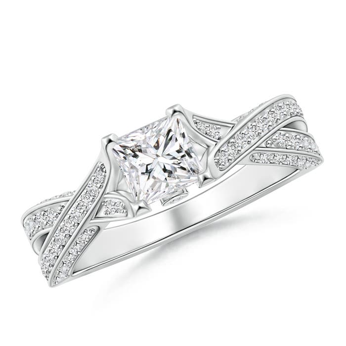 Princess-Cut Diamond Solitaire Crossover Engagement Ring