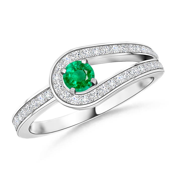 Solitaire Emerald Knot Promise Ring with Diamonds Angara