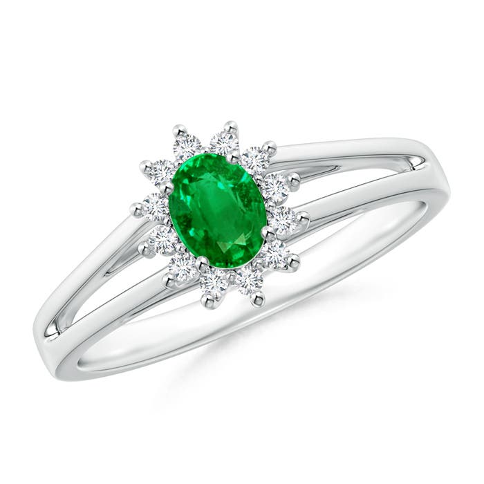 Princess Diana Inspired Emerald Halo Split Shank Ring