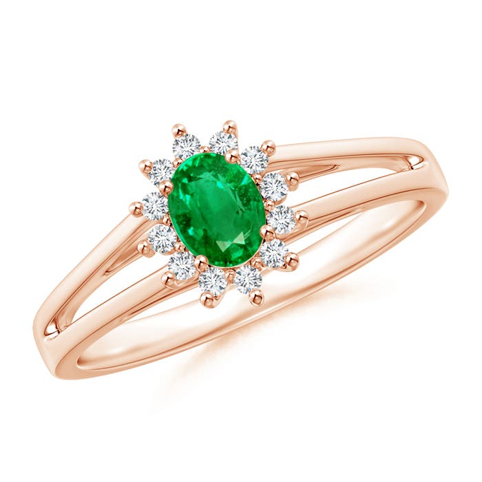 Princess Diana Inspired Emerald Halo Split Shank Ring