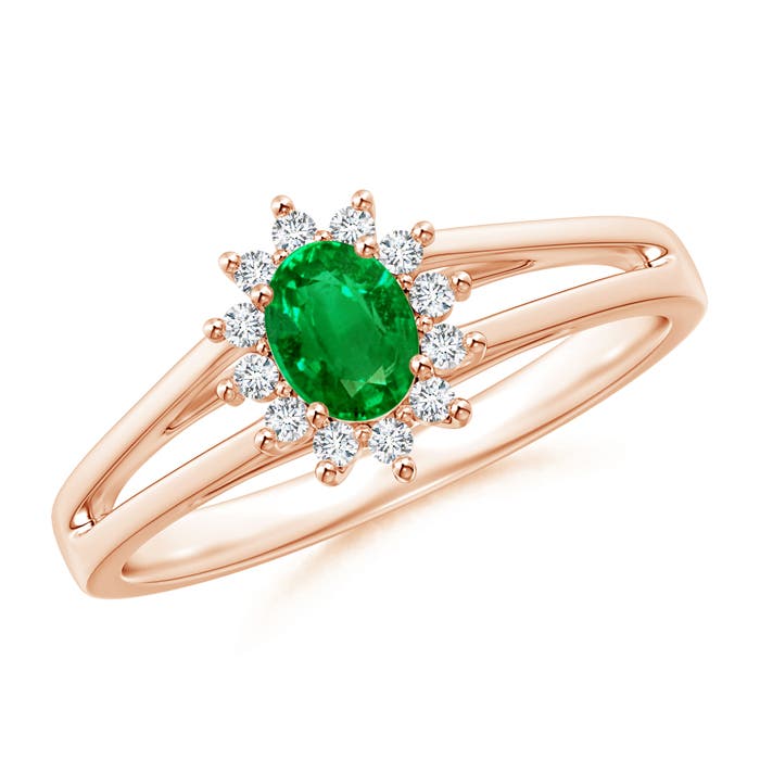 Princess Diana Inspired Emerald Halo Split Shank Ring