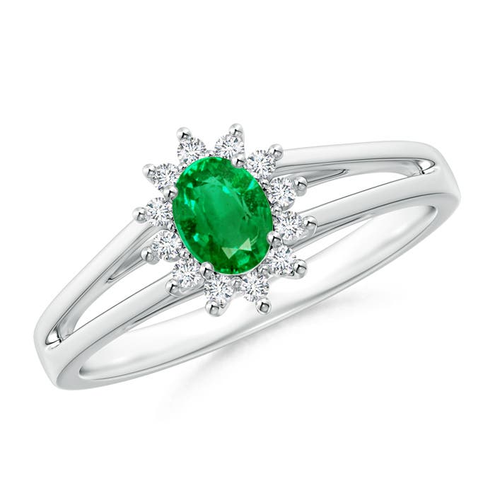 Princess Diana Inspired Emerald Halo Split Shank Ring