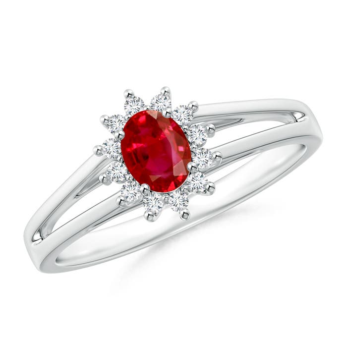 Princess Diana Inspired Ruby Halo Split Shank Ring