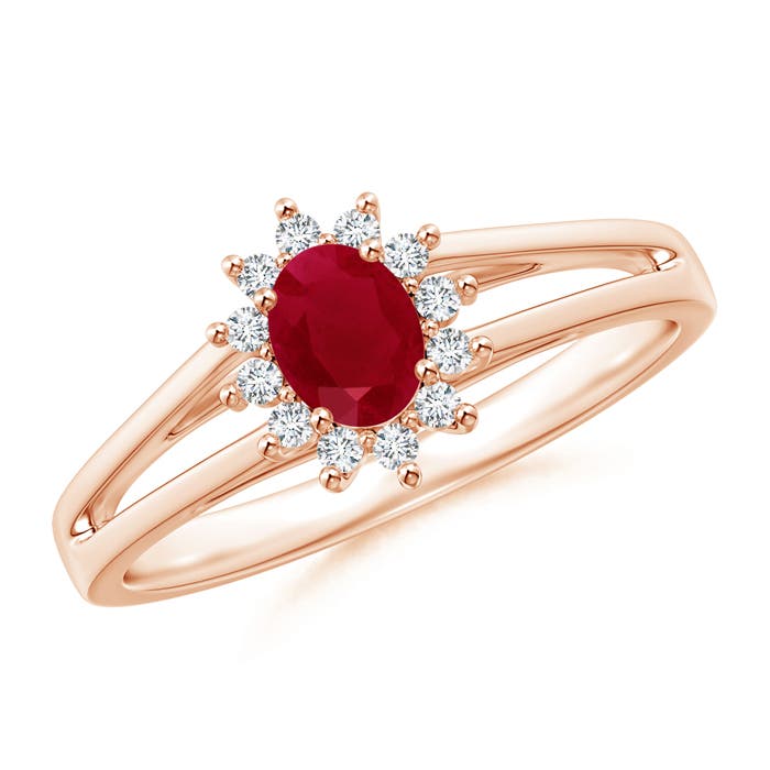 Princess Diana Inspired Ruby Halo Split Shank Ring