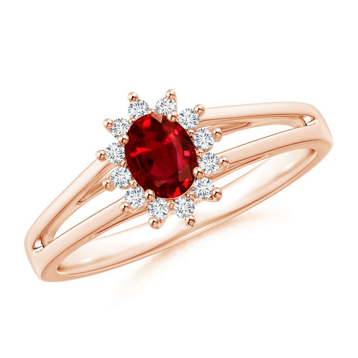Princess Diana Inspired Ruby Halo Split Shank Ring