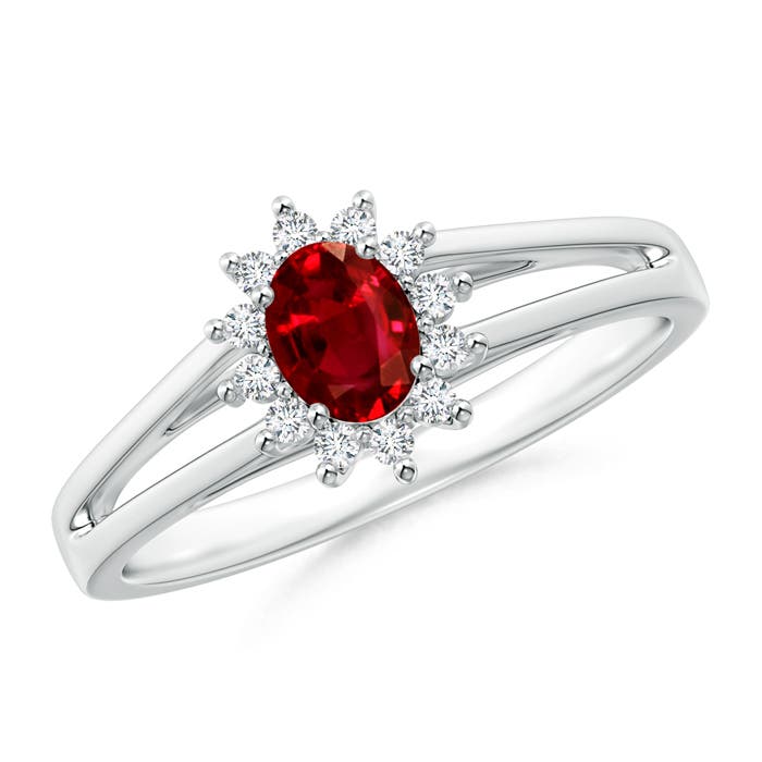 Princess Diana Inspired Ruby Halo Split Shank Ring