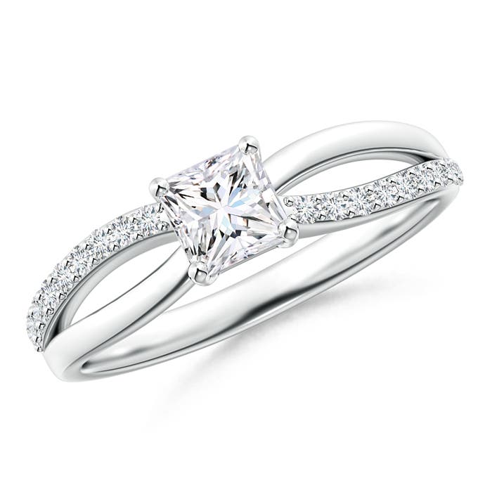 Princess Cut Diamond Crossover Ring with Diamond Accents
