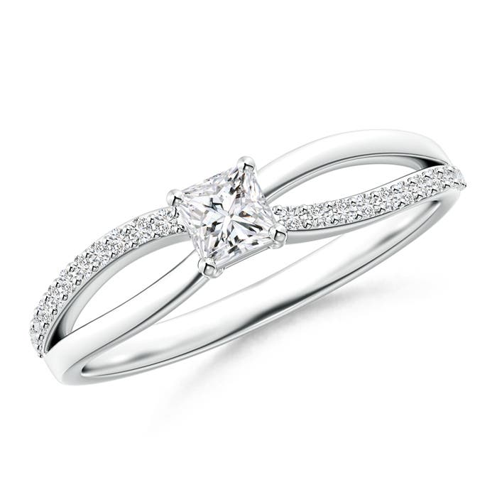 Princess Cut Diamond Crossover Ring with Diamond Accents