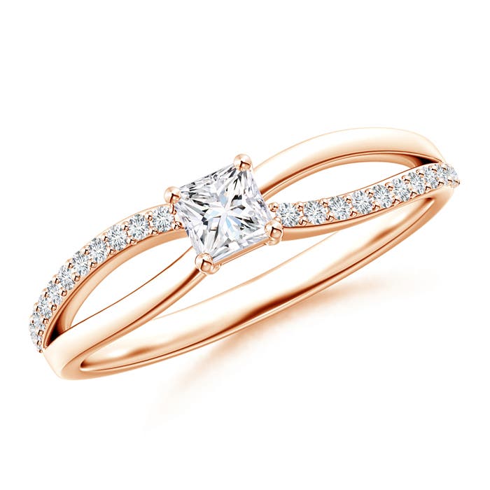 Princess Cut Diamond Crossover Ring with Diamond Accents