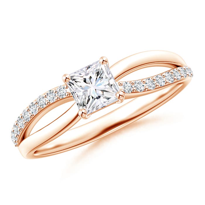 Princess Cut Diamond Crossover Ring with Diamond Accents