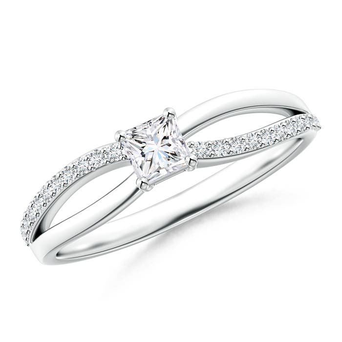 Princess Cut Diamond Crossover Ring with Diamond Accents