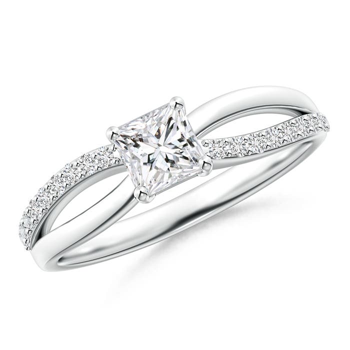 Princess Cut Diamond Crossover Ring with Diamond Accents