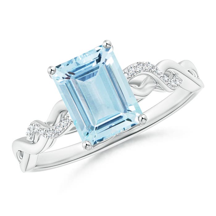 Emerald-Cut Solitaire Aquamarine Infinity Twist Ring