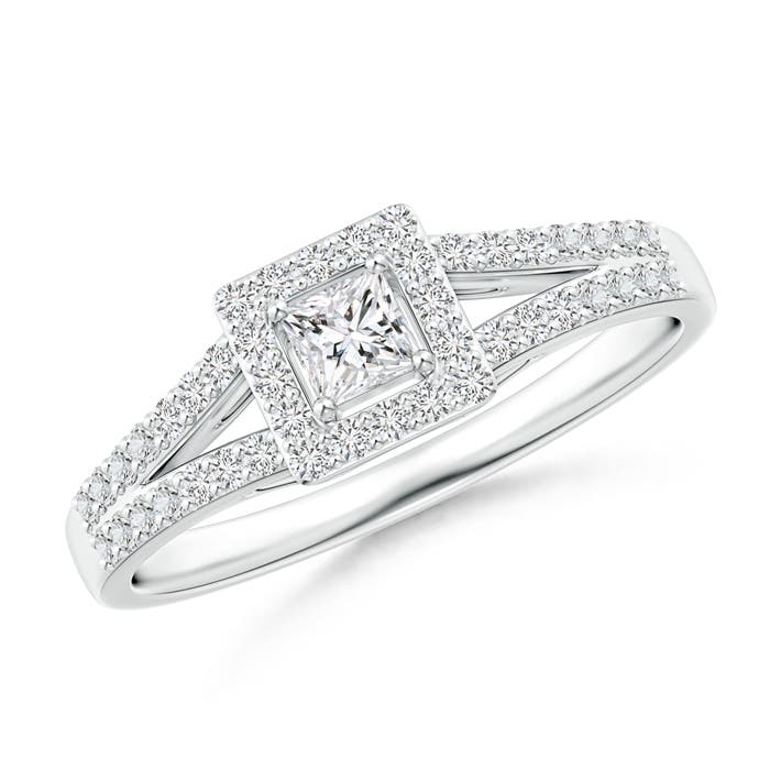 Princess-Cut Diamond Halo Split Shank Engagement Ring