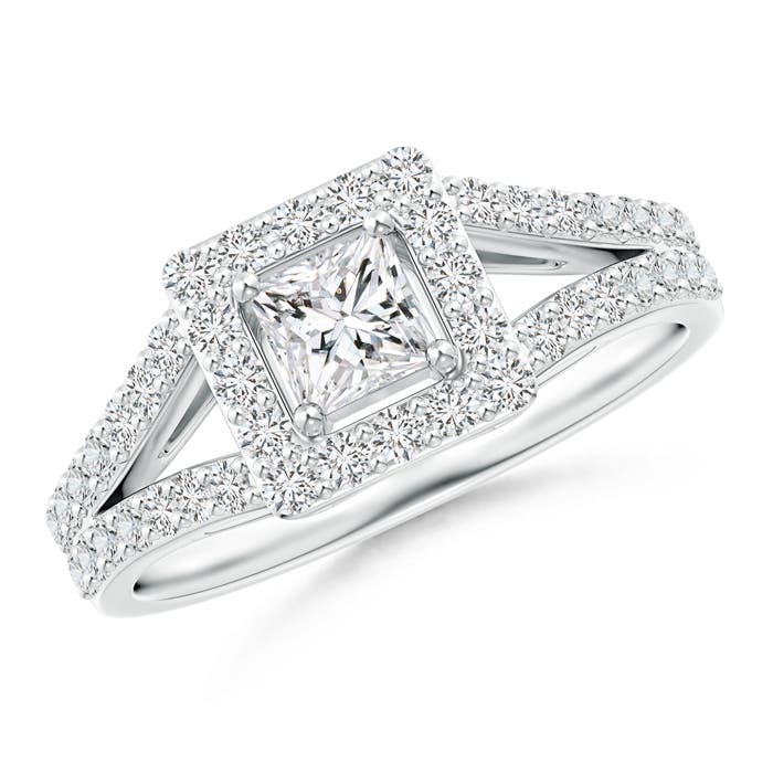 Princess-Cut Diamond Halo Split Shank Engagement Ring