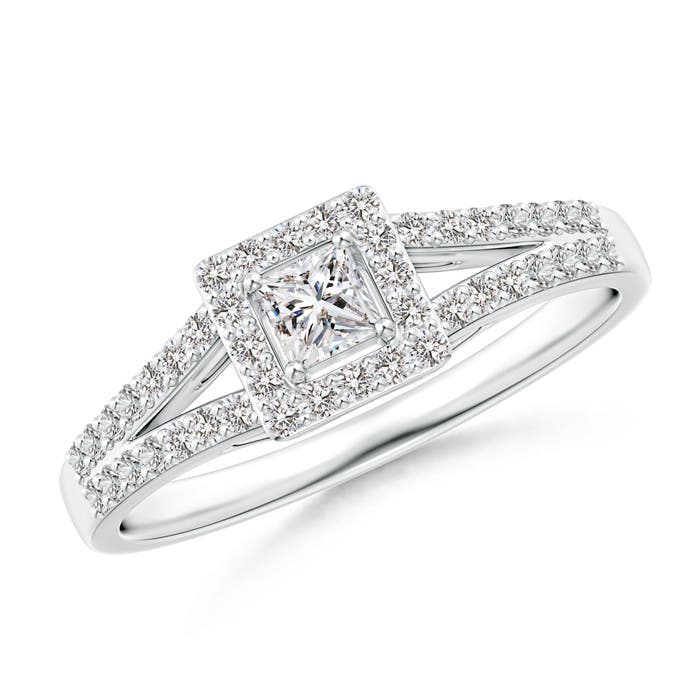 Princess-Cut Diamond Halo Split Shank Engagement Ring