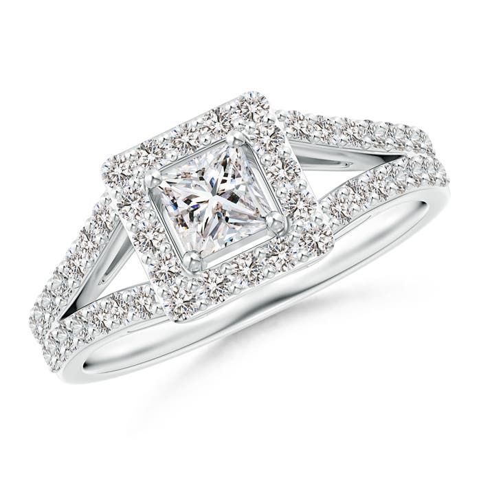 Princess-Cut Diamond Halo Split Shank Engagement Ring