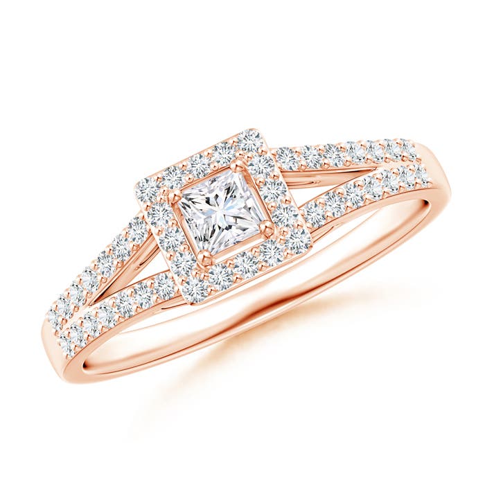 Princess-Cut Diamond Halo Split Shank Engagement Ring