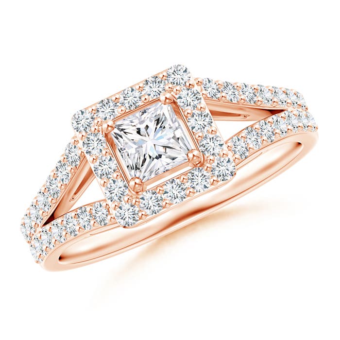 Princess-Cut Diamond Halo Split Shank Engagement Ring