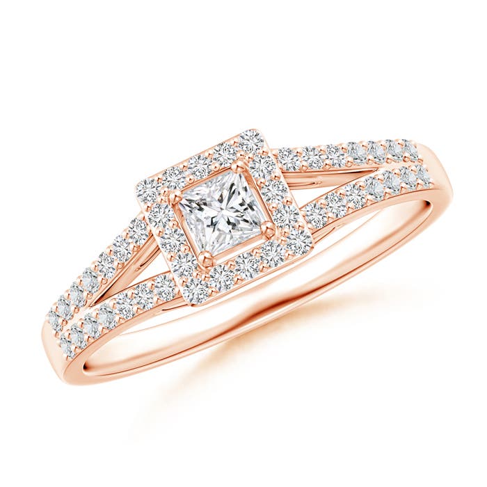 Princess-Cut Diamond Halo Split Shank Engagement Ring